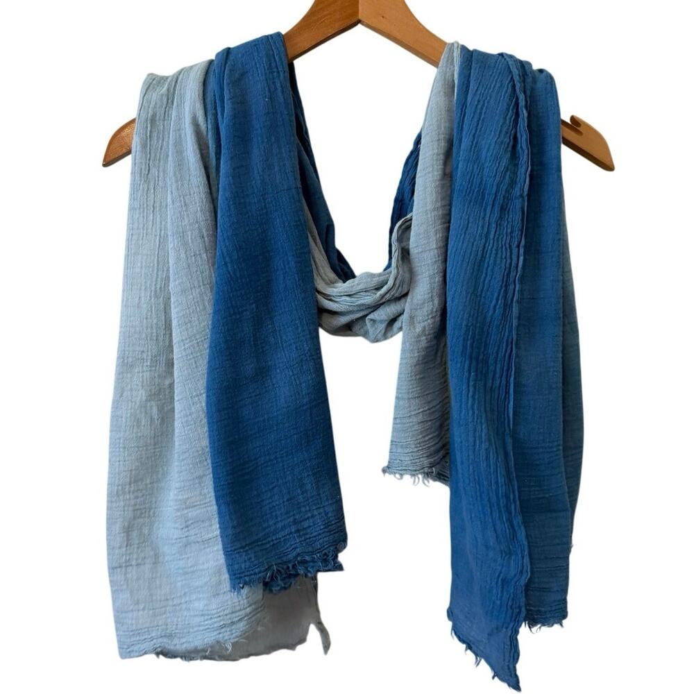 Boho Beach Blue Ombrรฉ Long Cotton Shawl, Scarf